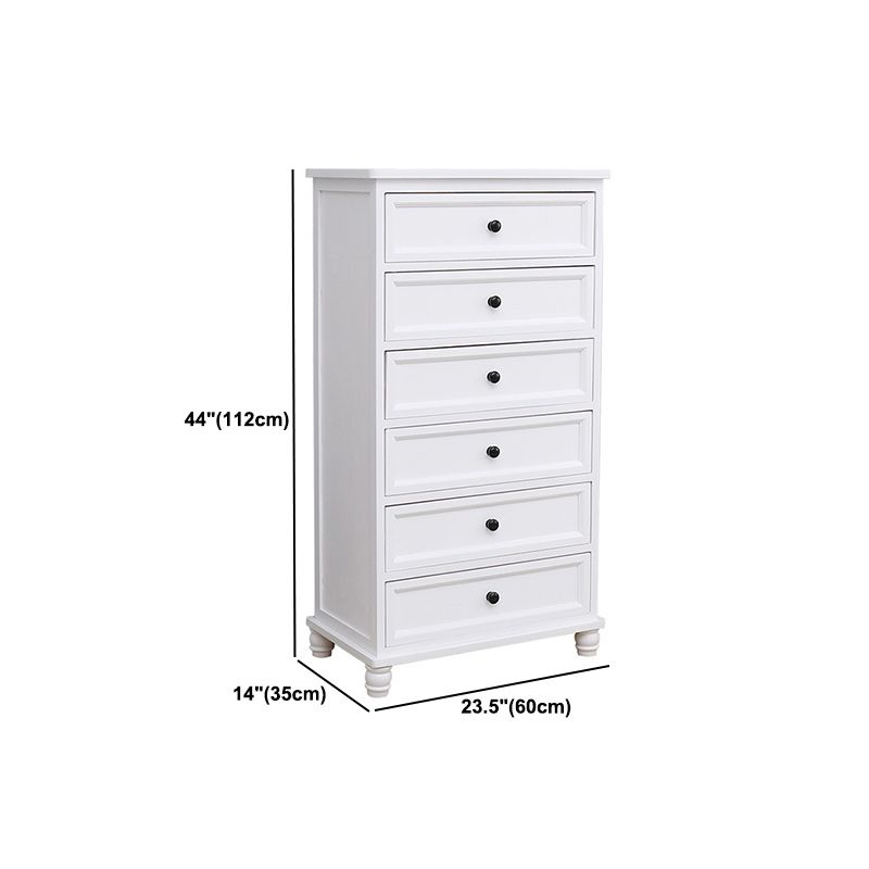 Contemporary White Accent Chest with Drawers and Solid Wood Bun Feet