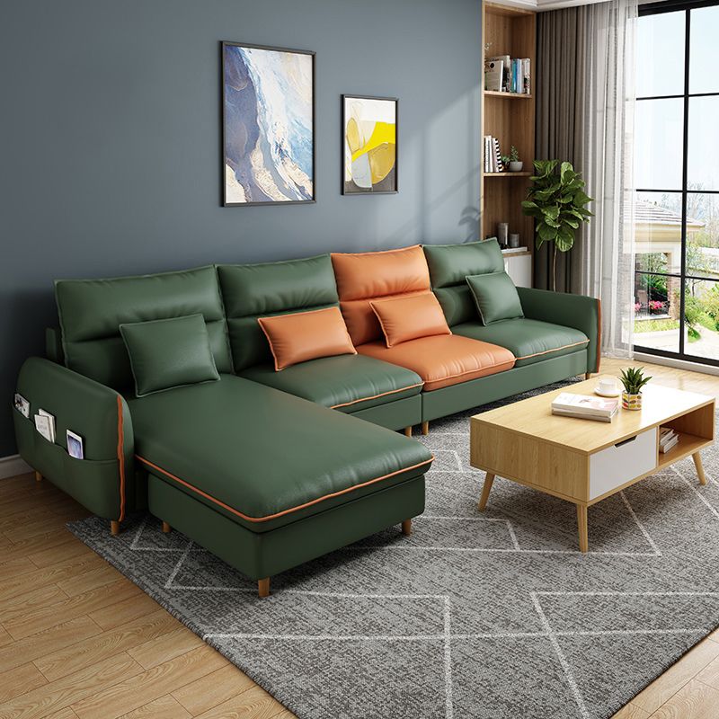 Modern Faux Leather Sectioanl with Pillow Back and Storage for Living Room