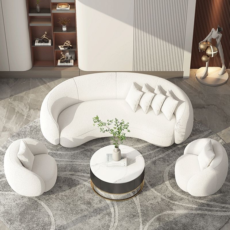 Contemporary Sloped Arm Sofa 25.6" H Curved Back Wool Sofa in White