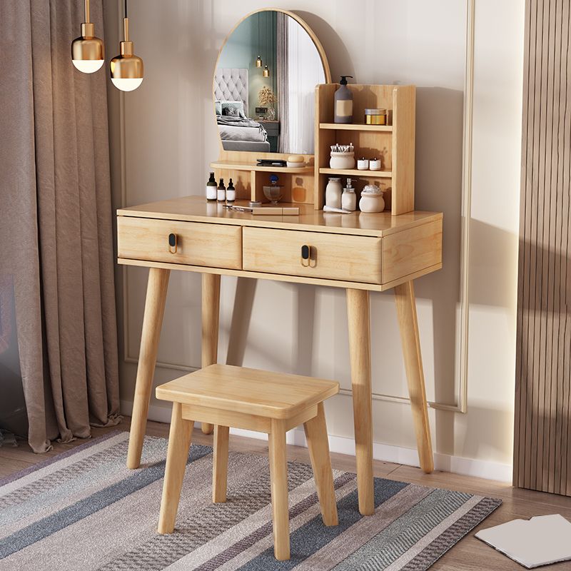 2-Drawers Mirror Table Dressing Table Solid Wood Make-up Vanity Clearhalo 'Bedroom Furniture' 'furn' 'furn_makeup_vanities' 'Furniture' 'Makeup Vanities' 'makeup_vanities' 1200x1200_94bf5ab7-14ac-4968-84dc-875d1610f088