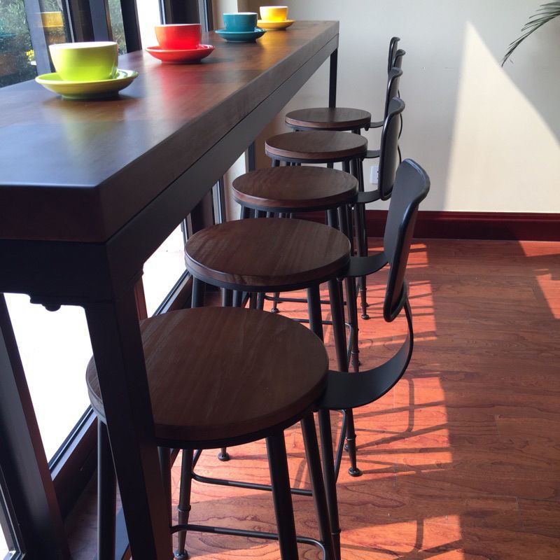 Wood Top Table Industrial Style Bistro Pub Table for Dining Room