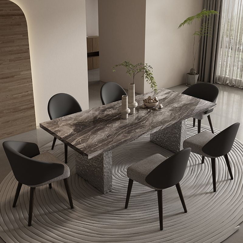Glossy Gray Stone Dining Table Set 1/4/5/7 Pcs Dinette Set with Arm Chairs Clearhalo 'Dining Room Sets' 'Dining Tables & Seating' 'dining_room_set' 'furn' 'furn_dining_room_set' 'Furniture' 'Kitchen & Dining Furniture' 1200x1200_94c56d8c-eb43-463e-bc0a-f89731bc6c4f