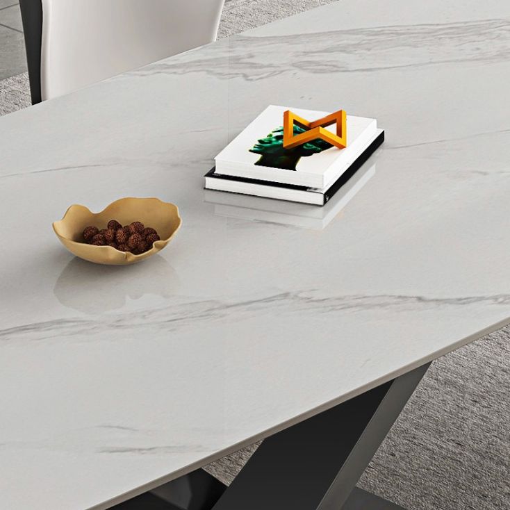 Industrial Style Rectangle Table Sintered Stone Dining Table with Metal Legs for Home Clearhalo 'Dining Tables & Seating' 'Dining Tables' 'dining_table' 'furn' 'furn_dining_table' 'Furniture' 'Kitchen & Dining Furniture' 1200x1200_94c7323c-93ac-4652-b501-7d5c9b89ab06