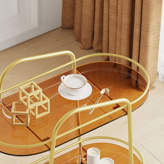 棚と車輪付きのモダンな楕円形のガラスサイドテーブルエンドテーブルメタルベースサイドテーブル