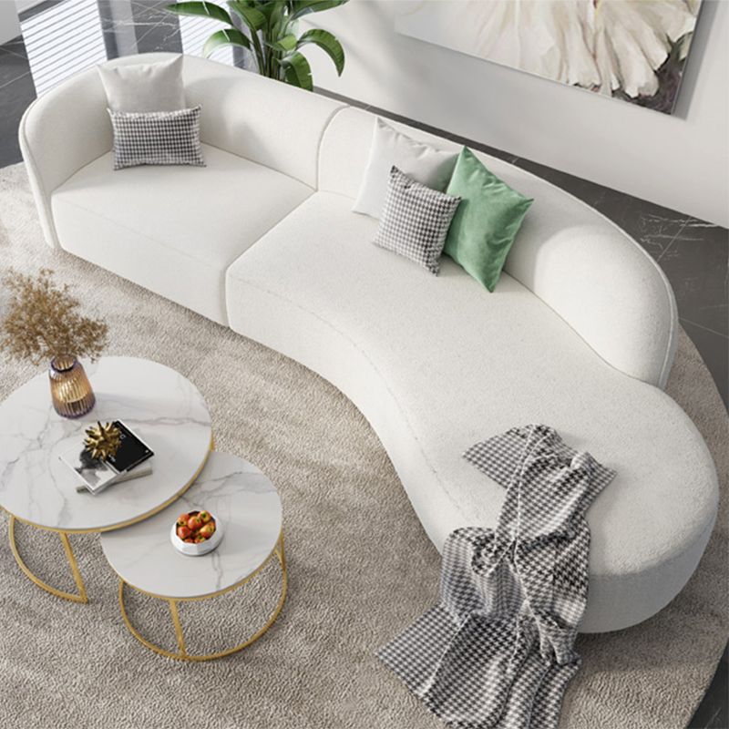 Nordic Stationary Living Room Tuxedo Arm White Curved Sofa Chaise