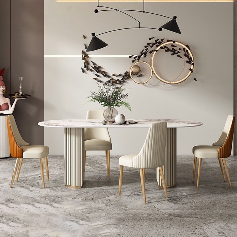 Oval Double Pedestal Modern Dining Table Sintered Stone Fixed Table for Kitchen Clearhalo ' dining_table' 'Dining Tables & Seating' 'Dining Tables' 'furn' 'furn_dining_table' 'Furniture' 'furniture_dining_table' 'Kitchen & Dining Furniture' 'kitchen&dining_furn' 'kitchen' 'kitchen_dining_table' 1200x1200_94ce35e0-4d2a-4744-bce0-11216b968a22