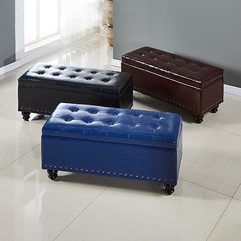 Traditional Faux Leather Ottoman Plian Tufted Nailhead Trim Rectangle Ottoman with Storage Clearhalo 'furn' 'furn_ottomans_poufs' 'Furniture' 'Living Room Furniture' 'Ottomans & Poufs' 'ottomans_poufs' 1200x1200_94cfc2d4-6144-4a2b-ba25-739c08355833