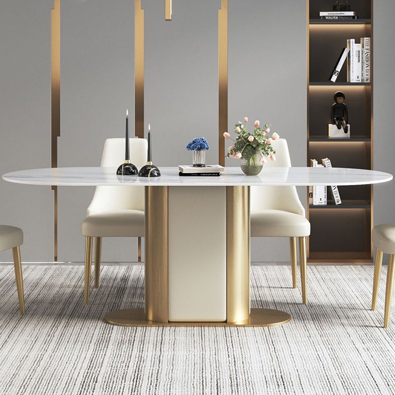 Glam Kitchen White Dining Table Sintered Stone Standard Dining Table with Pedestal Base Clearhalo ' dining_table' 'Dining Tables & Seating' 'Dining Tables' 'furn' 'furn_dining_table' 'Furniture' 'furniture_dining_table' 'Kitchen & Dining Furniture' 'kitchen&dining_furn' 'kitchen' 'kitchen_dining_table' 1200x1200_94d459a6-08d9-42eb-b639-21412aa5887e