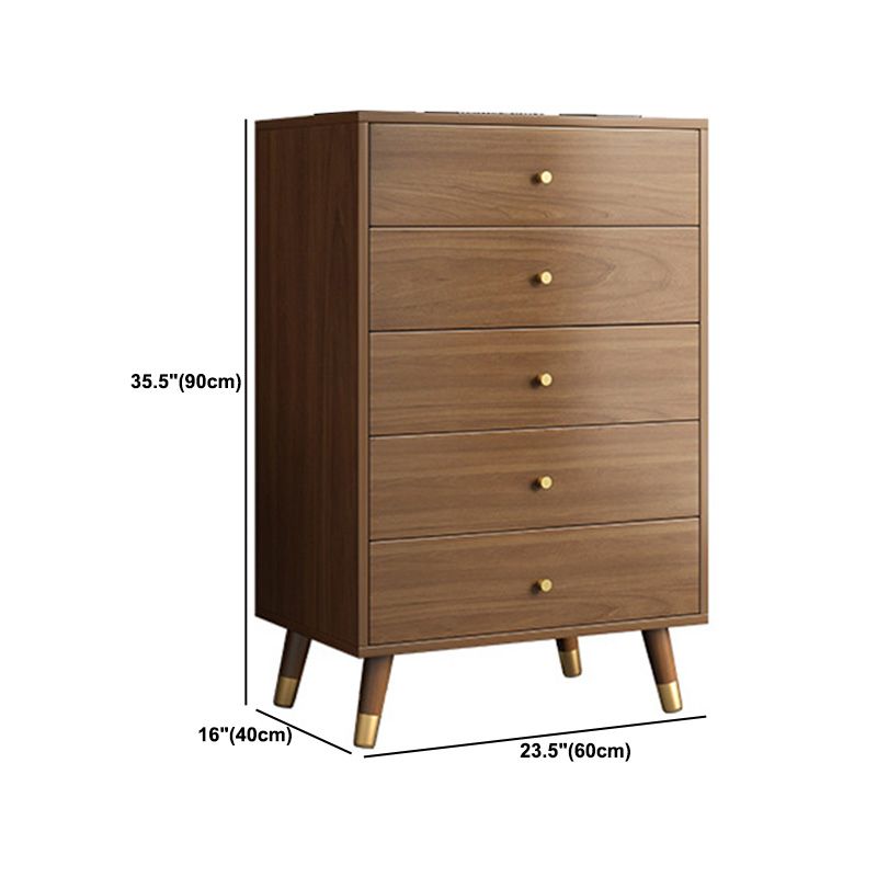 Coffre brun du milieu du siècle avec des tiroirs et des jambes droites 23,62 "de long