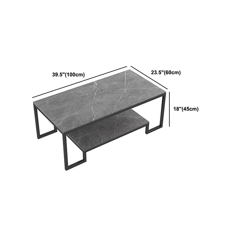 Contemporary Cocktail Table with Stone Top and Iron Base and Shelf