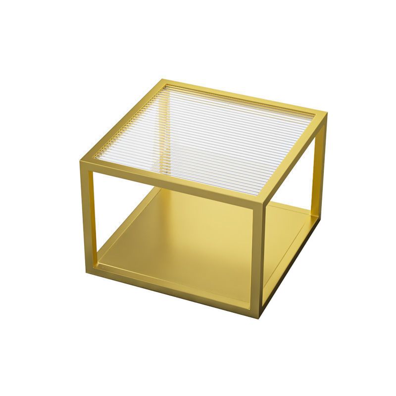 Modern Square Glass Coffee Table Iron Frame Base Cocktail Table