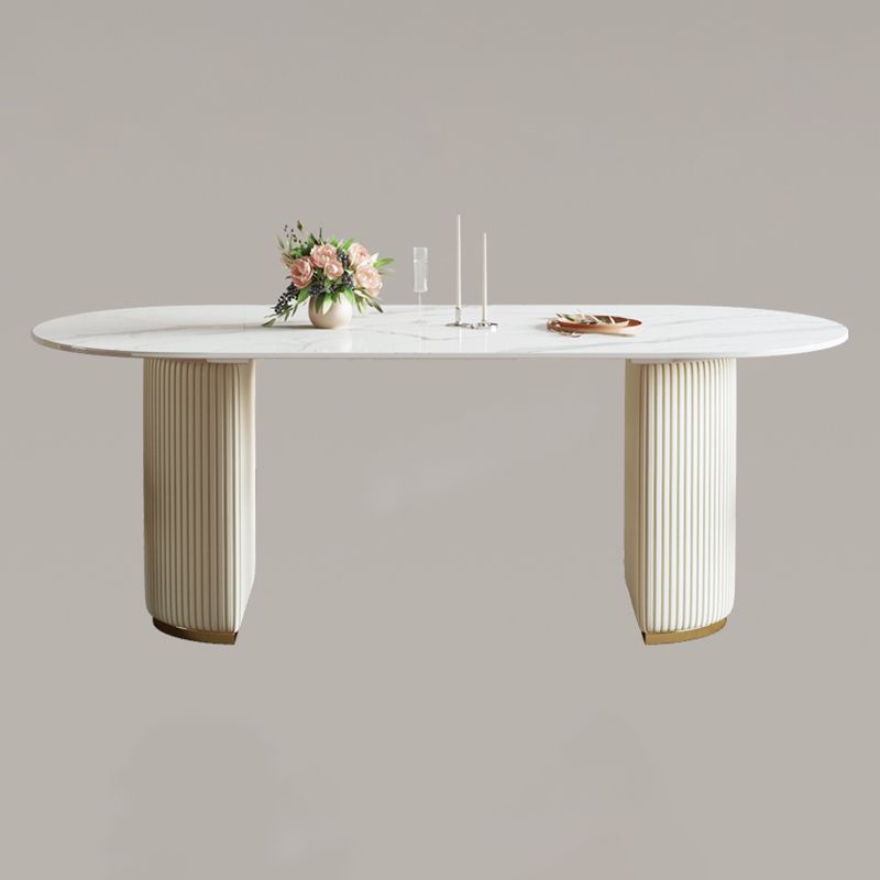 Luxury Double Pedestal Dining Table Oval Stone Top Dining Table for Dining Room Clearhalo 'Dining Tables & Seating' 'Dining Tables' 'dining_table' 'furn' 'furn_dining_table' 'Furniture' 'Kitchen & Dining Furniture' 1200x1200_94da80a0-bf7b-411d-b731-3d671c156368