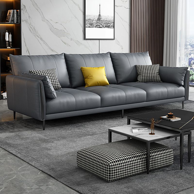 Grey Removable Cushions Faux Leather Straight Arm Sofa/Sectional with Wear-Resisting Clearhalo 'furn' 'furn_sectionals' 'Furniture' 'Living Room Furniture' 'Sectionals' 1200x1200_94dc3dd9-e594-47d4-ae55-7e26d563a9f7