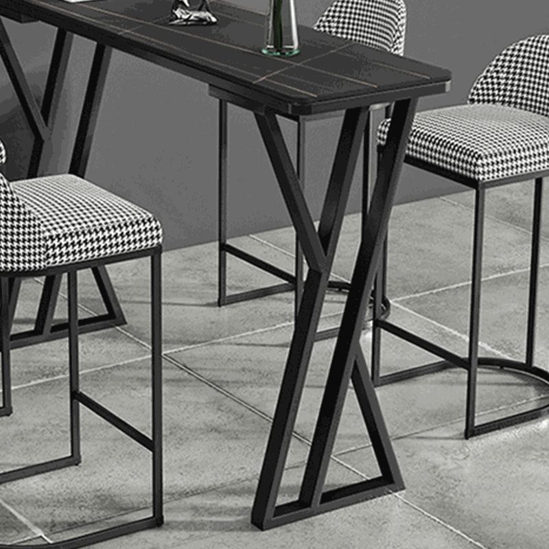 Mesa de comedor de barra de piedra Mesa de comedor de barra industrial con base de trineo negra