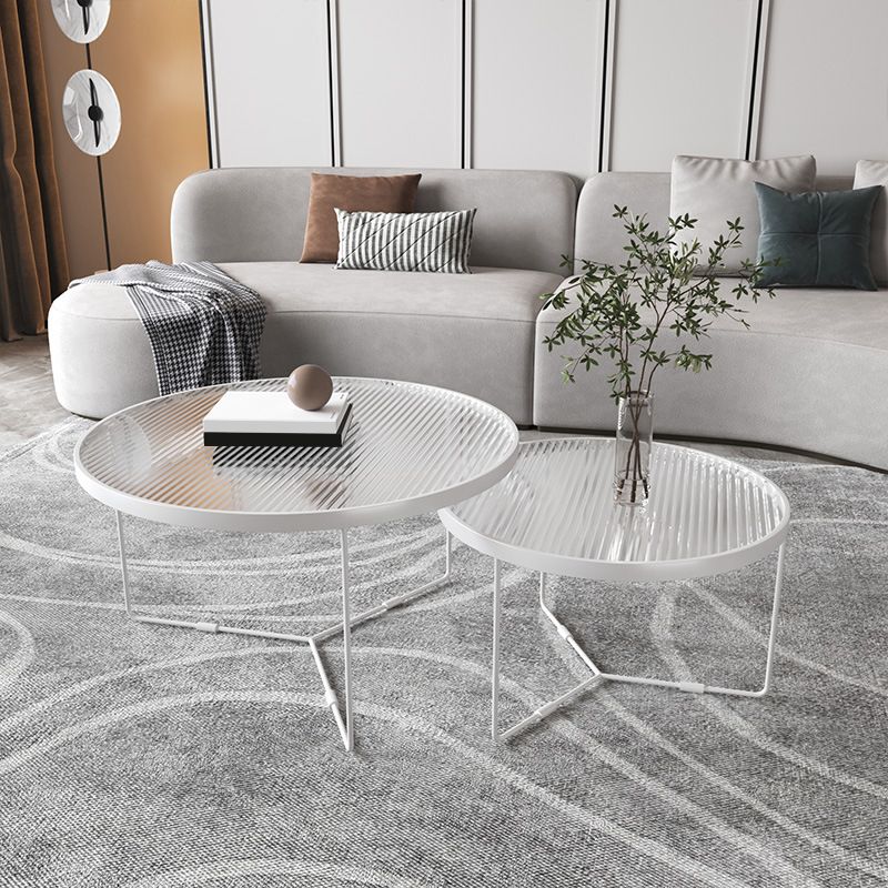 Contemporary Cocktail Table Cross Legs Glass Top Round Coffee Table