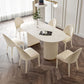 Linen White Finish Modern Oval Stone Top Dining Table with Double Pedestal Base