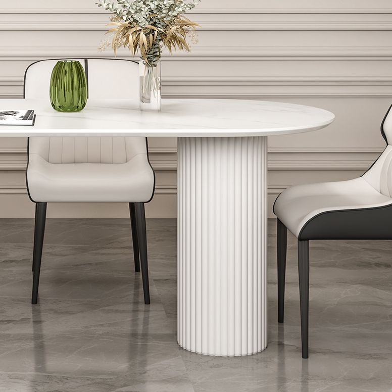 Contemporary Dining Table Sintered Stone Table with 3 White Legs for Dining Clearhalo ' dining_table' 'Dining Tables & Seating' 'Dining Tables' 'Furniture' 'furniture_dining_table' 'Kitchen & Dining Furniture' 'kitchen&dining_furn' 'kitchen' 'kitchen_dining_table' 1200x1200_94e67f97-af58-4ad8-bf10-004664720f88