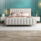 Glam -standaard bed gestoffeerd hoofdeinde massief houten beige paneelbed