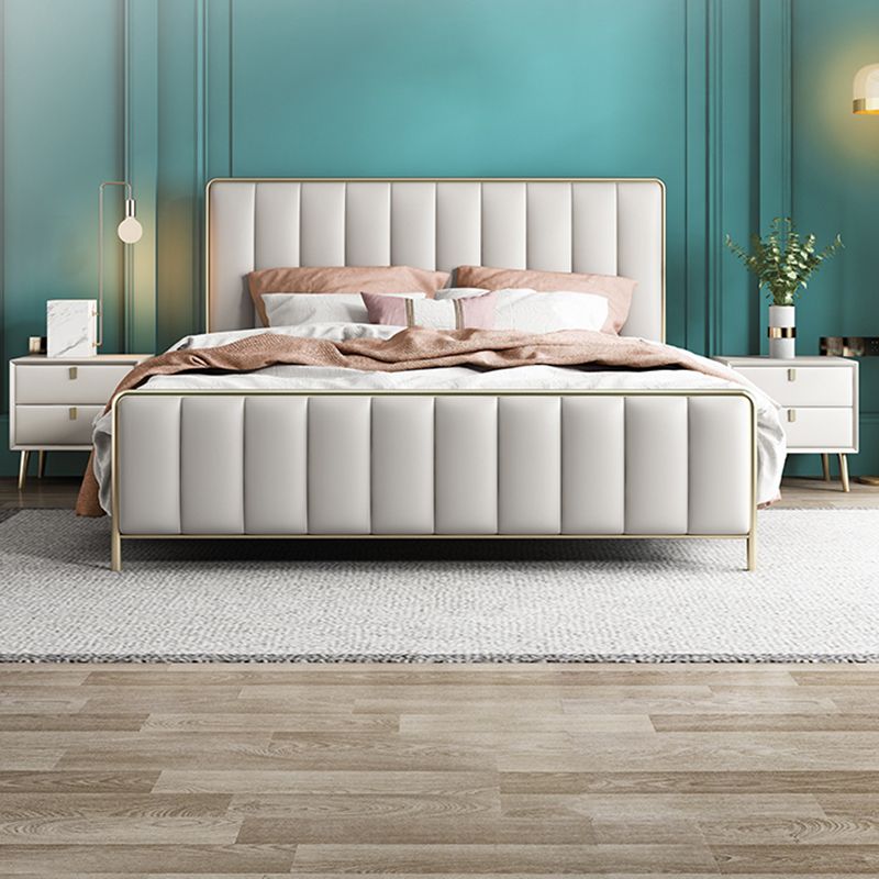 Glam -standaard bed gestoffeerd hoofdeinde massief houten beige paneelbed