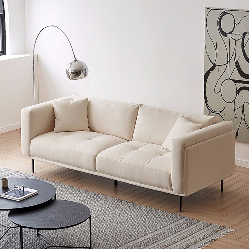 Nordic Style Sectional Feather Cushion Filled Flannelette Beige Sofa