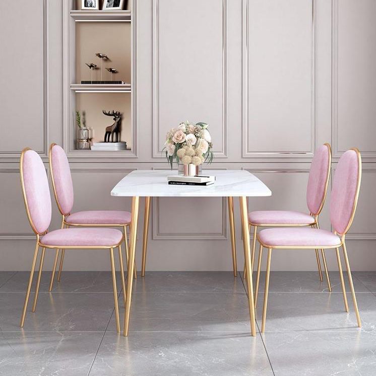 Set da tavolo da pranzo rettangolare glam 1/2/5 pezzi Dinette set con top in pietra sinterizzata bianca