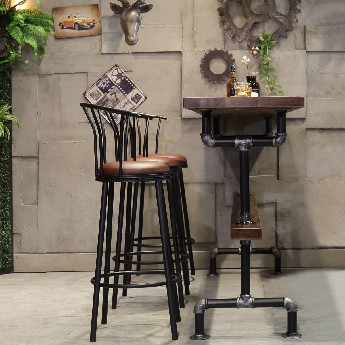 Tavolo da bar per barra top in legno rettangolare tavolo da barra industriale con base di cavalletto