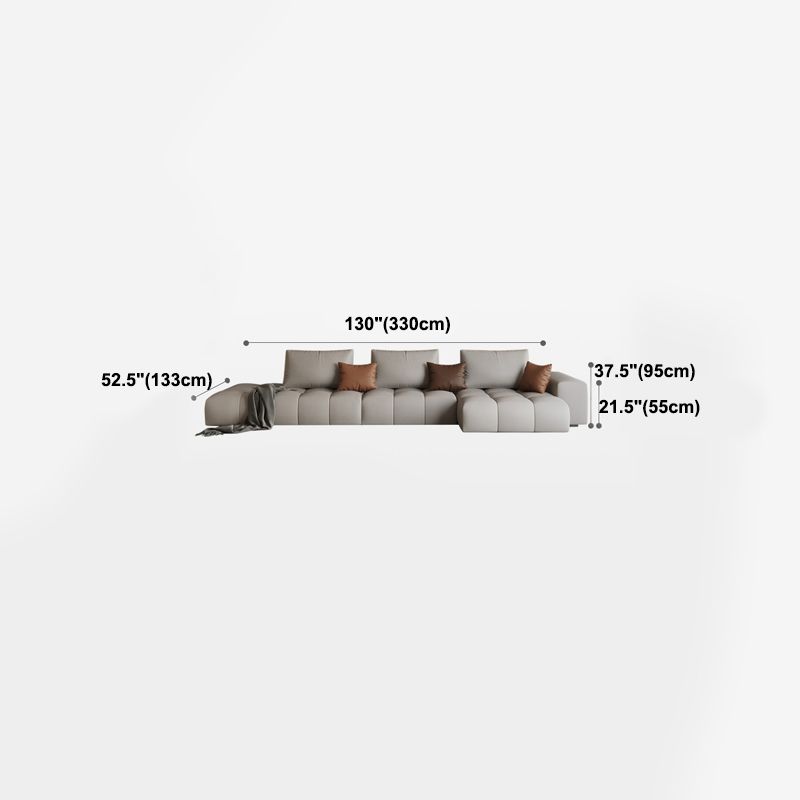 Nordic Sofa & Chaise in Beige Square Arm Sofa with Bolster Pillows