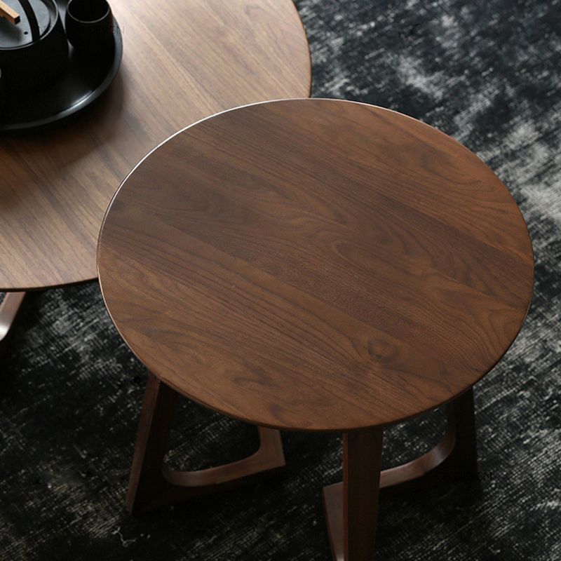 Solid Wood Round Coffee Table in Brown Scandinavian 2 Pieces Cocktail Table Set Clearhalo 'Coffee & Accent Tables' 'Coffee Tables' 'coffee_tables' 'furn' 'furn_coffee_tables' 'Furniture' 'Living Room Furniture' 1200x1200_94f43389-a52a-40bd-b923-3fd430c8412f