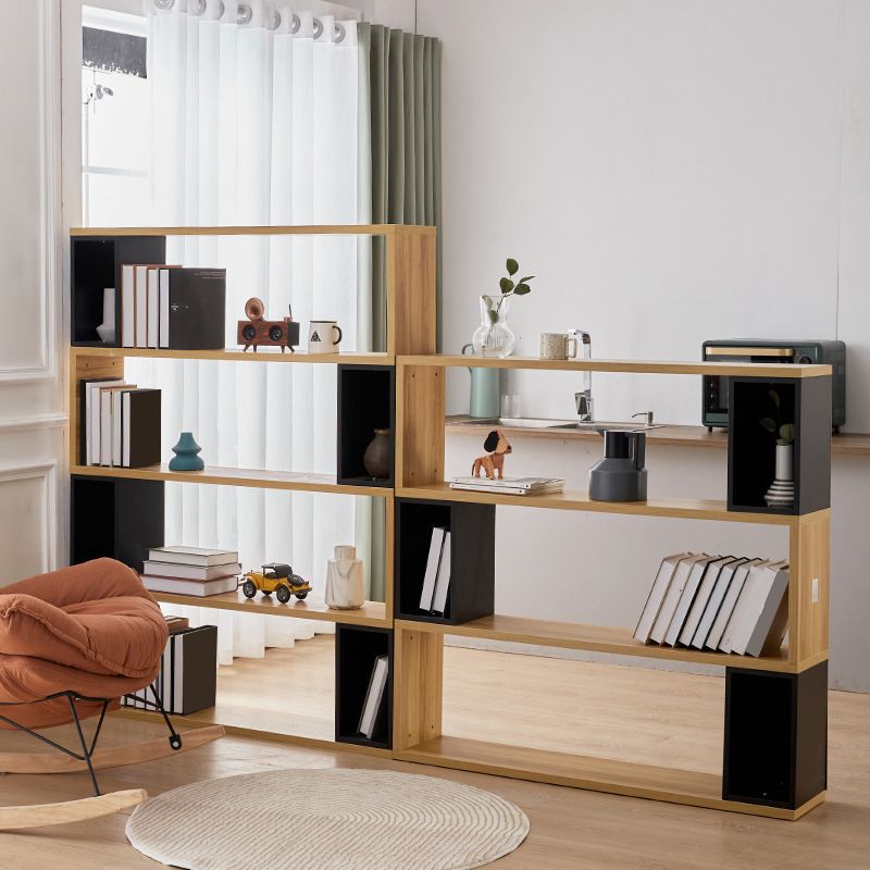 Modern geometry Bookshelf Multi Shelfs Open Back Bookcase in Natural Clearhalo 'Bookcases' 'furn' 'furn_bookcases' 'Furniture' 'Office Furniture' 1200x1200_94f874b3-6486-4271-8dd7-957e1282913f