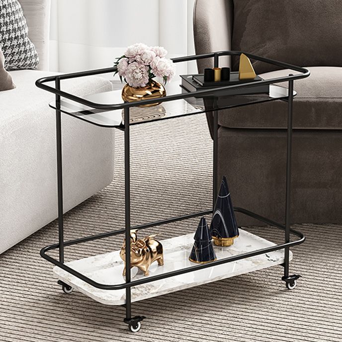 Contemporary Rectangular Side Table with Shelf, Glass Top Corner Table