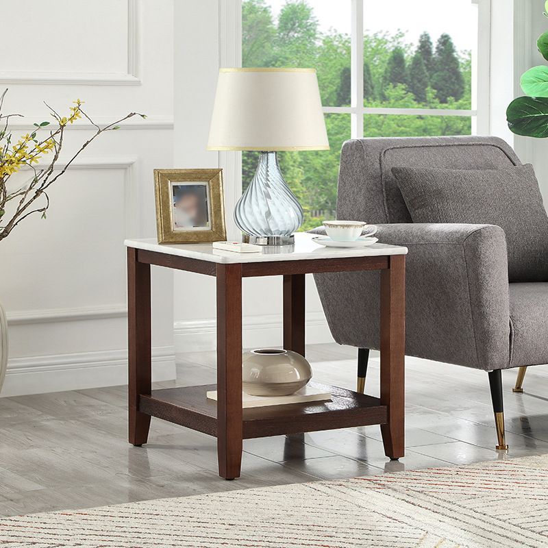 Farmhouse Square Wood Top End Table 4 Legs Sofa Side Table  with Shelves