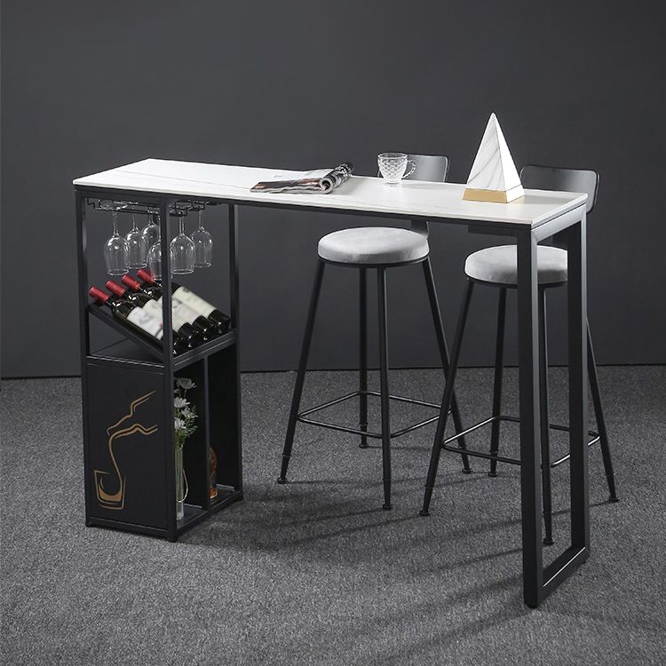Modern Marble Pub Table with Rectangle Table Top Double Pedestal Table - 42" H Clearhalo 'Bar Furniture' 'Bar Tables' 'bar_tables' 'furn' 'furn_bar_tables' 'Furniture' 'furniture_bar_tables' 'Kitchen & Dining Furniture' 1200x1200_94fde4e1-d985-44d1-95c1-ccaff03d555d