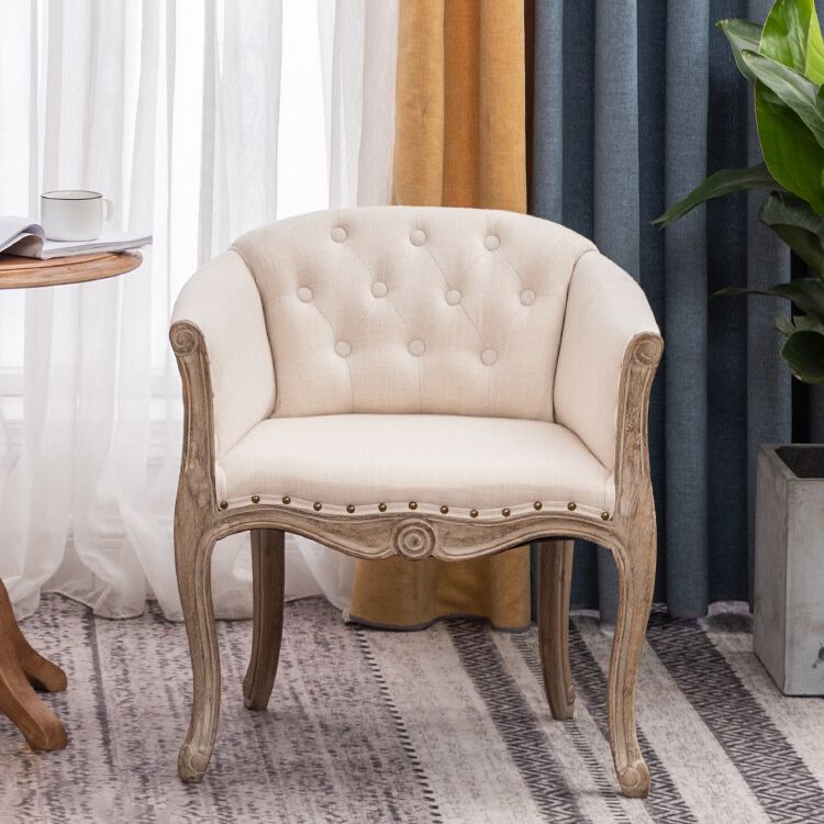 Upholstered Dining Arm Chair Tufted Dining Armchairs with Rubberwood Legs Clearhalo ' kitchen&dining_furn' 'Dining Chairs' 'Dining Tables & Seating' 'dining_chair' 'furn' 'furn_dining_chair' 'Furniture' 'furniture_dining_chair' 'Kitchen & Dining Furniture' 'kitchen' 1200x1200_94ff507d-fb4a-4daf-9750-5204c36fe789