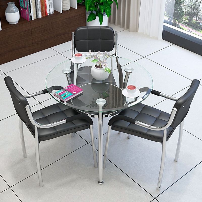 Modern Style Tempered Glass Dining Table Tripod Base Dining Site Table for Dining Room Clearhalo ' dining_table' 'Dining Tables & Seating' 'Dining Tables' 'furn' 'furn_dining_table' 'Furniture' 'furniture_dining_table' 'Kitchen & Dining Furniture' 'kitchen&dining_furn' 'kitchen' 'kitchen_dining_table' 1200x1200_94ff76ba-41b6-4ef3-9617-7dd8f1772e4d