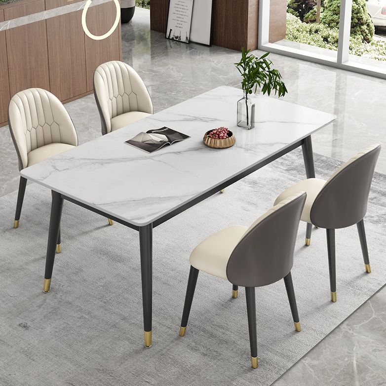 Contemporary Style Sintered Stone Dining Set with White Table and 4 Black Legs Base Clearhalo 'Dining Room Sets' 'Dining Tables & Seating' 'dining_room_set' 'furn' 'furn_dining_room_set' 'Furniture' 'furniture_dining_room_set' 'Kitchen & Dining Furniture' 'kitchen&dining_furn' 'kitchen' 1200x1200_95023569-bd4f-41ab-897d-057ff6720449