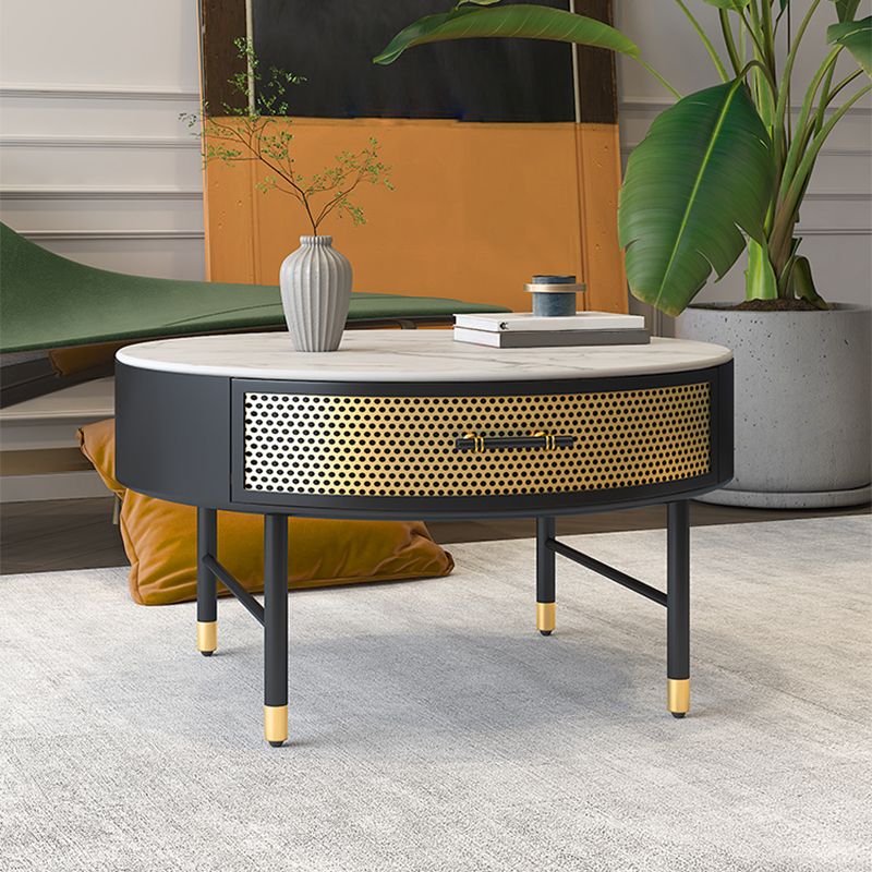 Glam da 17,7 "h tavolino in ardesia rotondo ferro 4 gambe tavolo da cocktail con cassetto