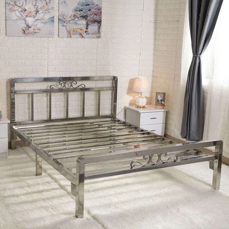 Letto moderno in acciaio argento letto rettangolare standard con gambe metalliche