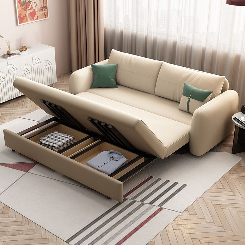 Divano letto moderno in divano microfibra largo beige da 32,5 "con cuscino posteriore