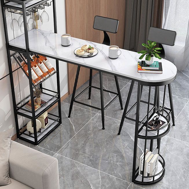 White Stone Bar Table with Storage Modern Specialty Pub Table for Dining Room Clearhalo 'Bar Furniture' 'Bar Tables' 'bar_tables' 'furn' 'furn_bar_tables' 'Furniture' 'Kitchen & Dining Furniture' 1200x1200_950d50d3-4d5d-45c9-af39-05fb1d2603e6
