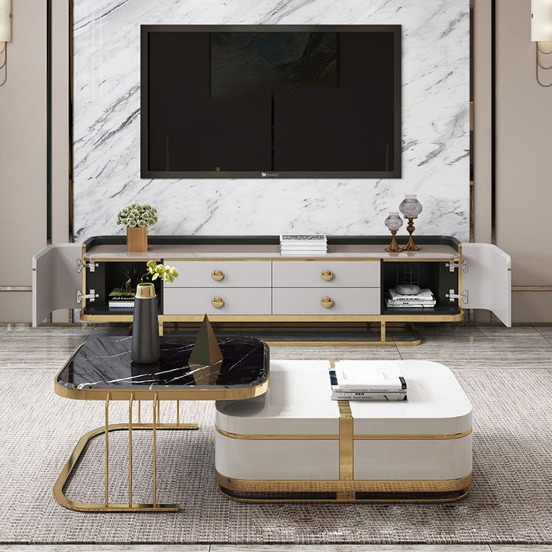 Glam Stone Stand Console Console multimediale di archiviazione chiusa con cassetti per soggiorno