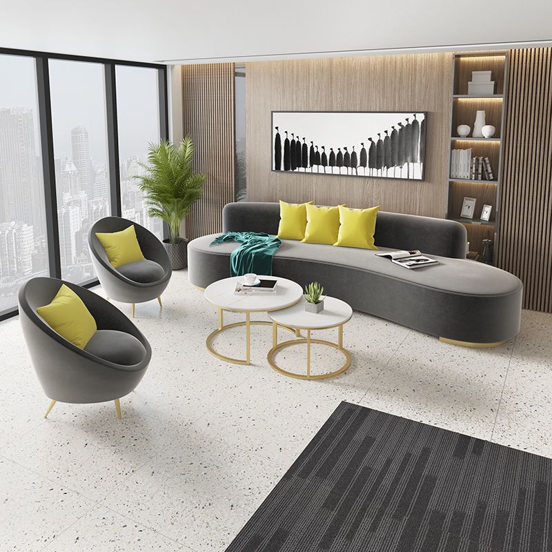 Modern Style Curved Sofa Minimalist Velvet Armless Sofa - 26.77" H Clearhalo 'furn' 'furn_sofas' 'Furniture' 'Living Room Furniture' 'Sofa' 'sofas' 1200x1200_95138568-684c-45bd-9058-ef600b9f26e8