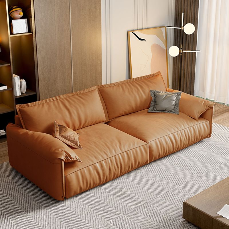 Orange Pillow Top Arm Sofa Modern 2/3/4-seater Faux Leather Sofa