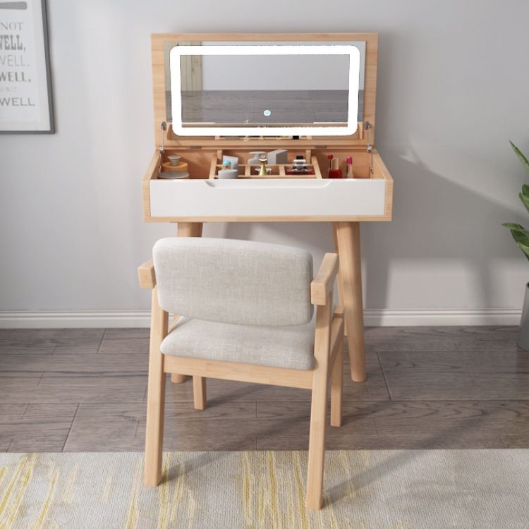 Tavolo da toeletta in legno di gomma moderno con sgabello da 1 mirror tavolo da vanità in legno