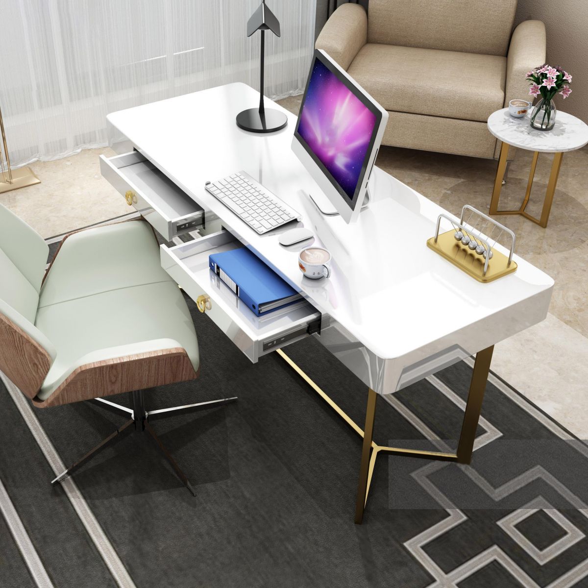 Modern Light Luxury Minimalist Writing Desk Rectangular Fixed Luxury Desk Clearhalo 'furn' 'furn_office_desk' 'Furniture' 'Office Desks' 'Office Furniture' 'office_desk' 1200x1200_95189790-8cc8-441e-9e98-1374d8e1e309