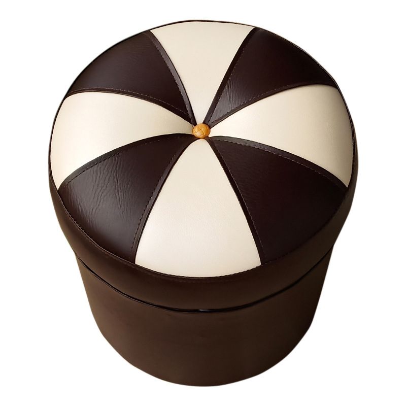 Mid-Century Modern Pouf Ottoman PU Leather Upholstered Tufted Patchwork Round Ottoman Clearhalo 'furn' 'furn_ottomans_poufs' 'Furniture' 'Living Room Furniture' 'Ottomans & Poufs' 'ottomans_poufs' 1200x1200_9519eec2-8160-4a33-8c13-55b1d6c48928