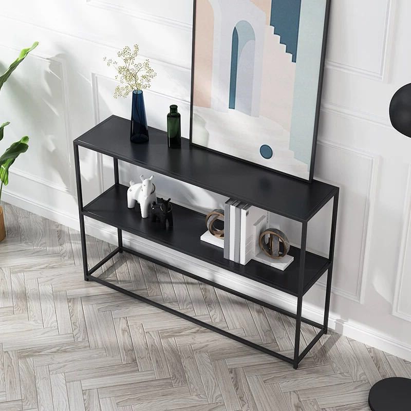 Moderno tavolo da console da 9,84 "W tavolo da base di accento con cornice di ferro con ripiani