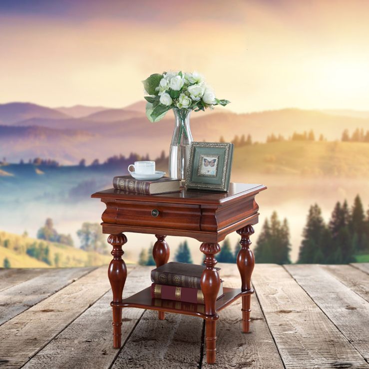 Wooden Square Top Side Table 22.8" Tall 4 Legs End Table with Storage