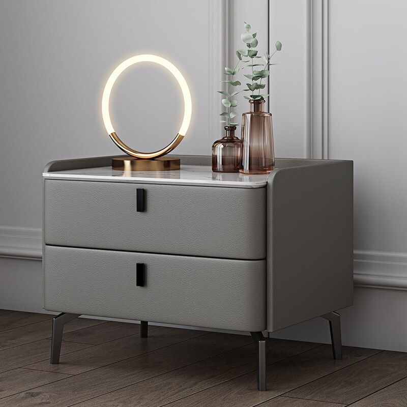 Modern Bed Nightstand Stone Accent Table Nightstand Cabinet with 2-drawer Clearhalo 'Bedroom Furniture' 'furn' 'furn_night_stand' 'Furniture' 'night_stand' 'Nightstands' 1200x1200_95213f81-0ee2-4c8e-98f3-647fcfa8fd66