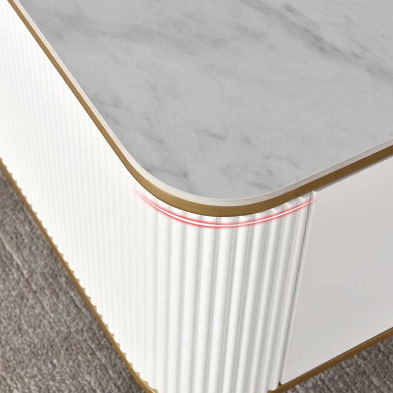 Glam 4-beiniger einzelner Couchtisch aus Schiefer, rechteckiger Cocktailtisch mit 2 Schubladen