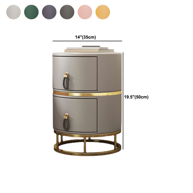 Glam Stone Top Nightstand 20 inch H 2-Drawer Faux Leather Night Table